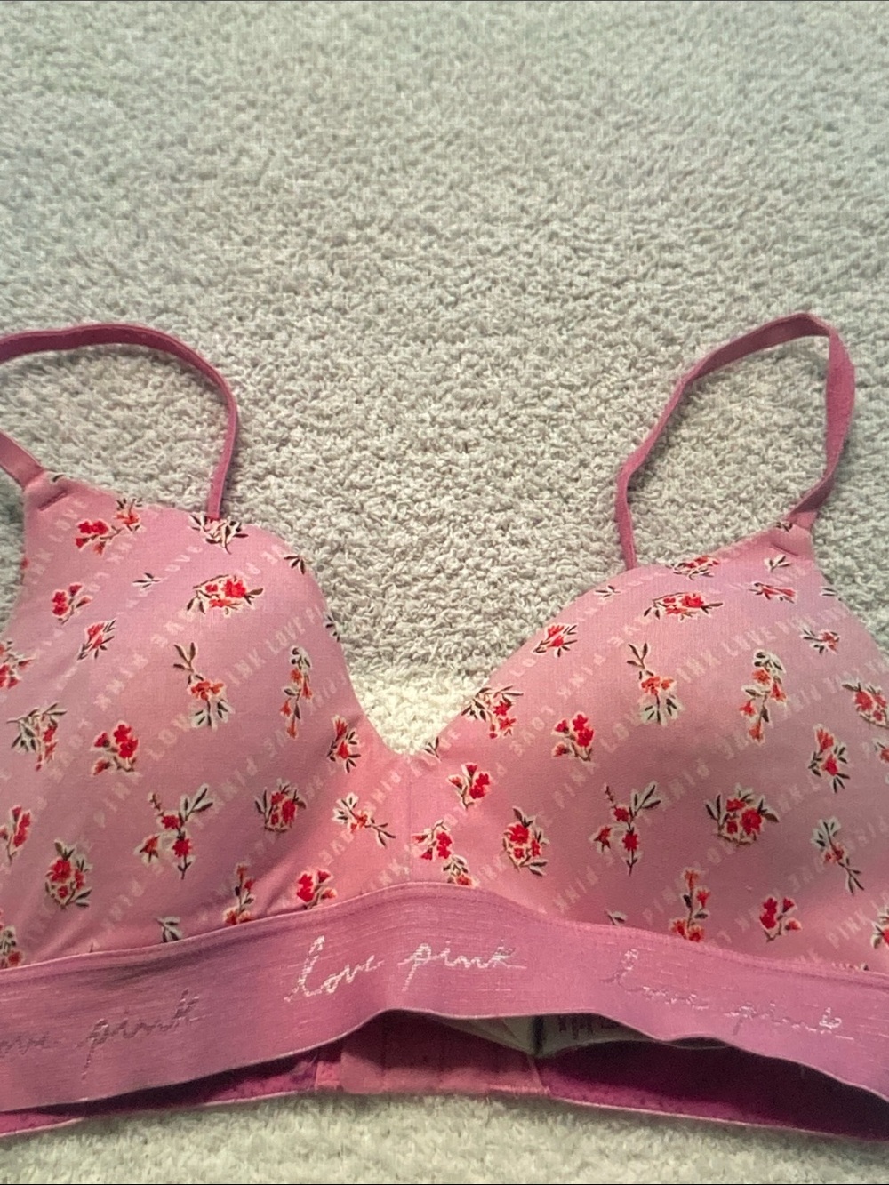 PINK Victoria's Secret Pink Floral Lightly Lined Bralette with Script Band